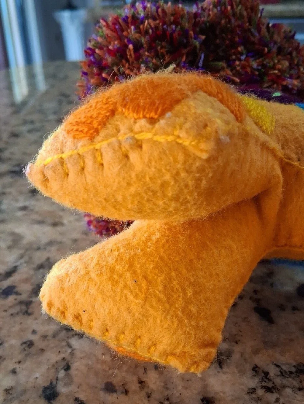 Folk Art Handmade Colorful Embroidered Wool Felt Lion Plush  Toy. Collectible.
